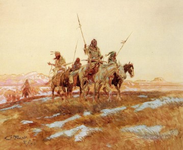 ピーガン狩猟党インディアン西部アメリカ人チャールズ マリオン ラッセル Oil Paintings